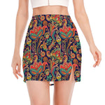 Indian Paisley Pattern Print Side Slit Mini Skirt
