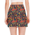 Indian Paisley Pattern Print Side Slit Mini Skirt