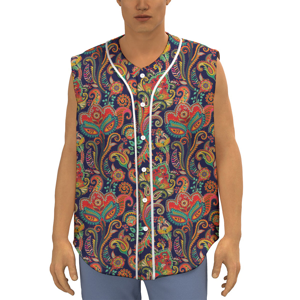 Indian Paisley Pattern Print Sleeveless Baseball Jersey