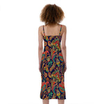 Indian Paisley Pattern Print Slim Fit Midi Cami Dress