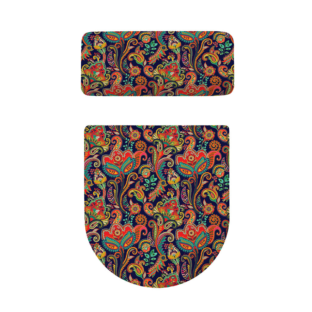 Indian Paisley Pattern Print Toilet Lid And Tank Cover Set