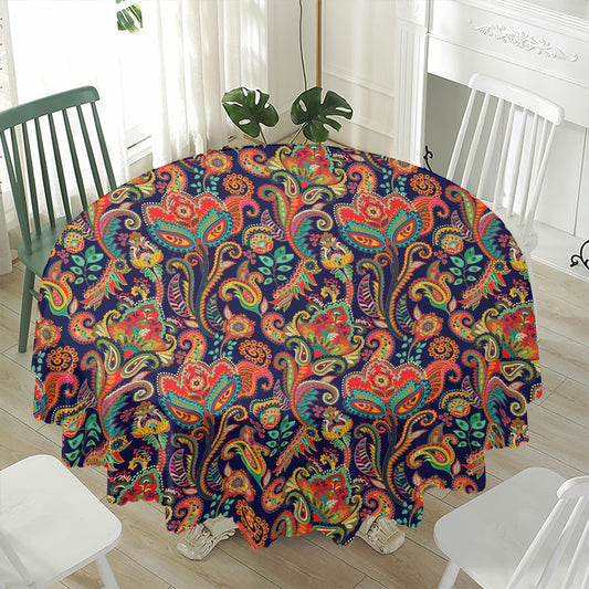 Indian Paisley Pattern Print Waterproof Round Tablecloth