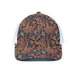 Indian Paisley Pattern Print White Mesh Trucker Cap