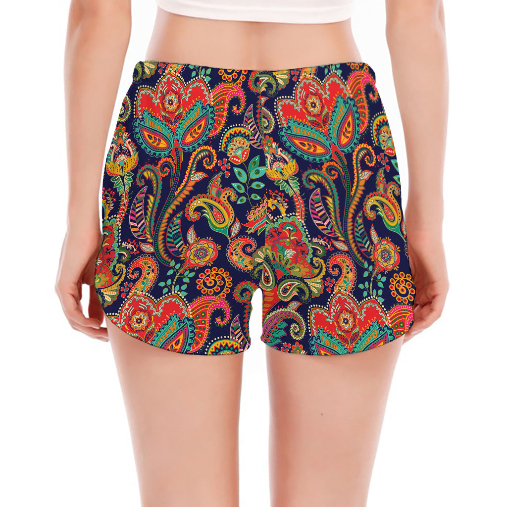 Indian Paisley Pattern Print Women's Split Running Shorts