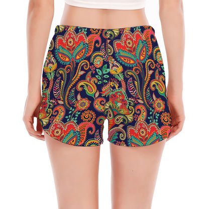 Indian Paisley Pattern Print Women's Split Running Shorts