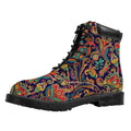 Indian Paisley Pattern Print Padded Collar Lace Up Boots