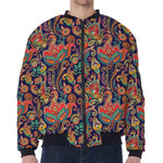 Indian Paisley Pattern Print Zip Sleeve Bomber Jacket