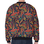 Indian Paisley Pattern Print Zip Sleeve Bomber Jacket