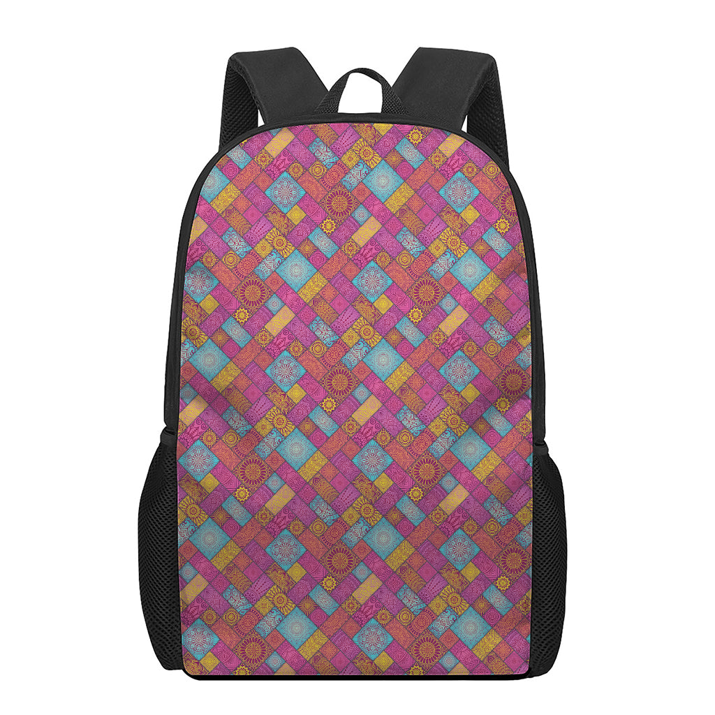 Indian Patchwork Pattern Print 17 Inch Backpack
