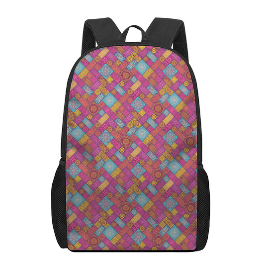 Indian Patchwork Pattern Print 17 Inch Backpack