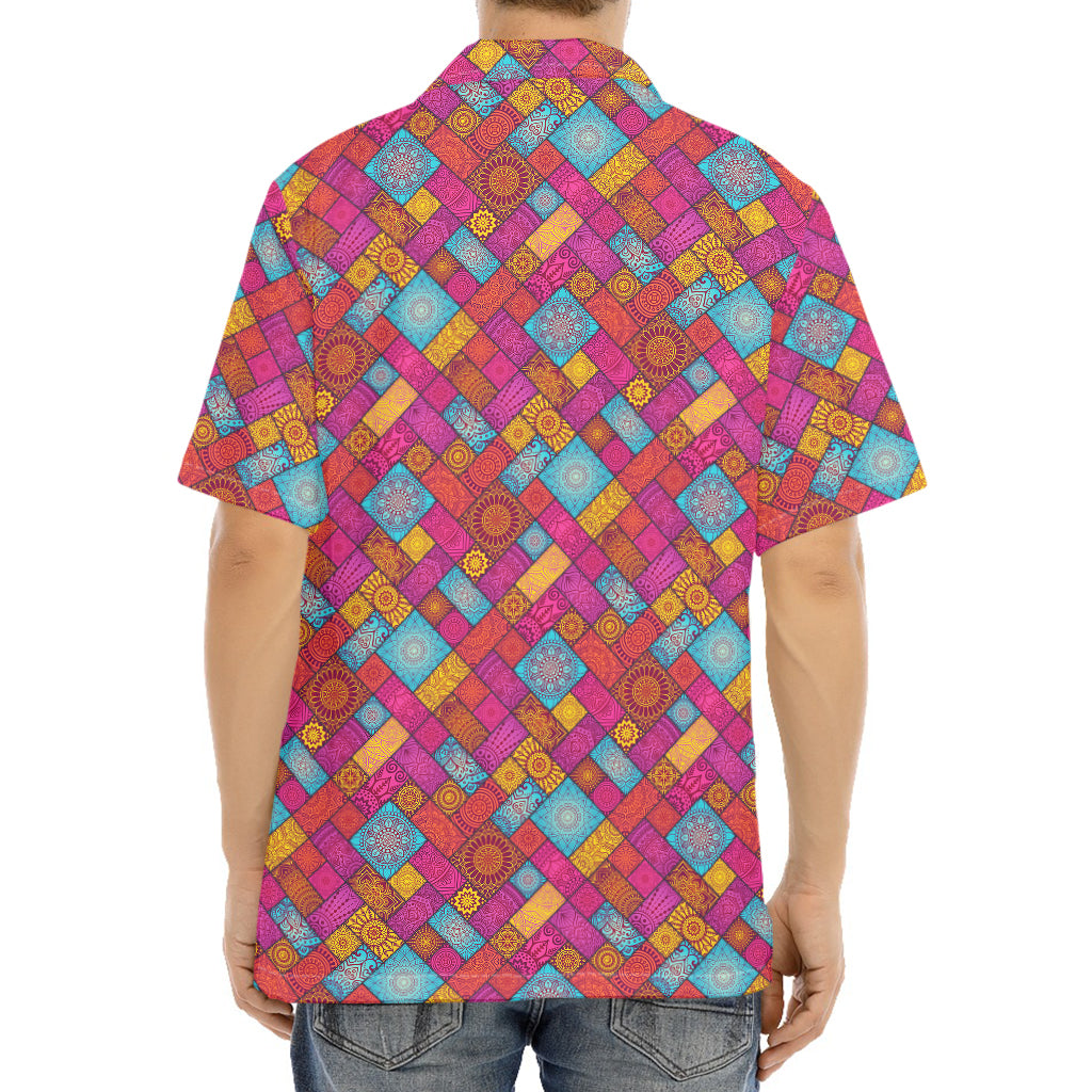 Indian Patchwork Pattern Print Aloha Shirt