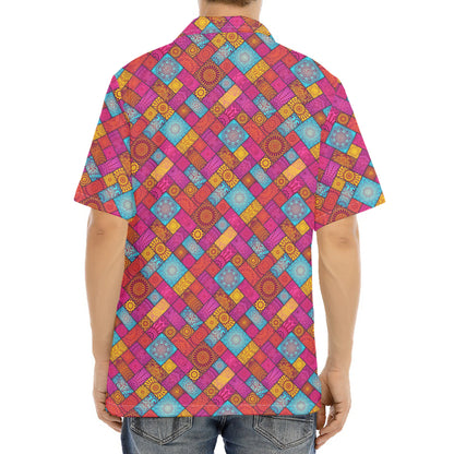 Indian Patchwork Pattern Print Aloha Shirt