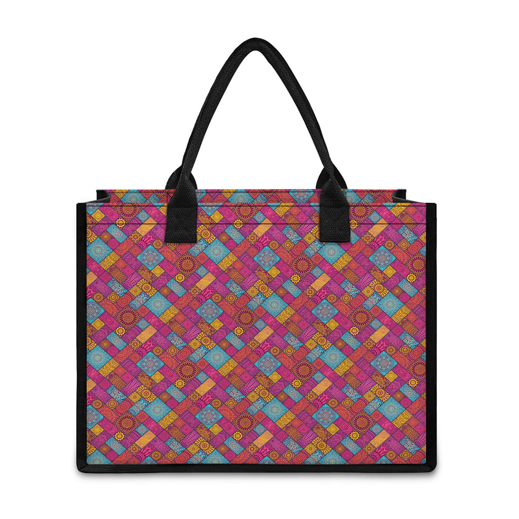 Indian Patchwork Pattern Print Canvas Tote Bag