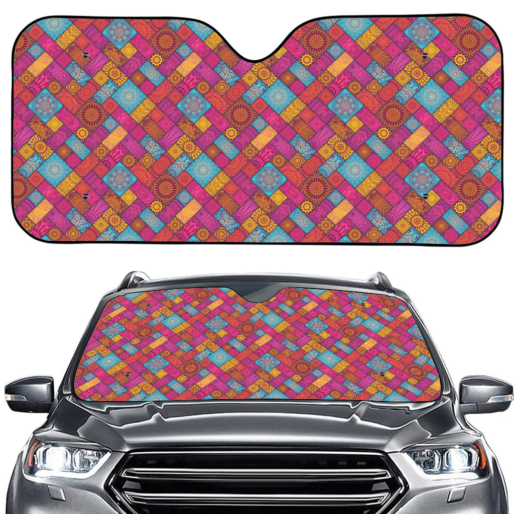 Indian Patchwork Pattern Print Car Windshield Sun Shade