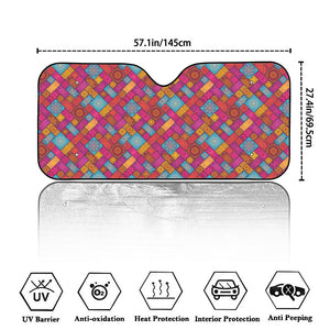 Indian Patchwork Pattern Print Car Windshield Sun Shade