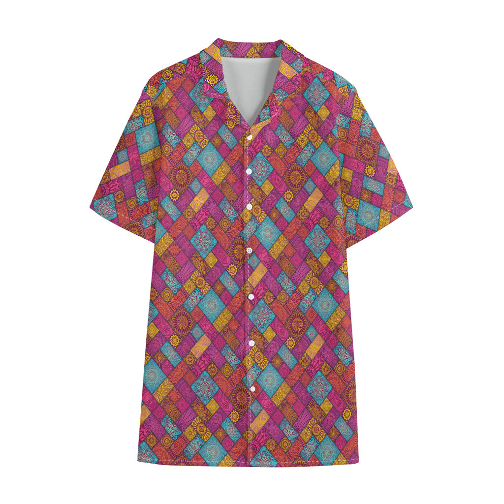 Indian Patchwork Pattern Print Cotton Hawaiian Shirt