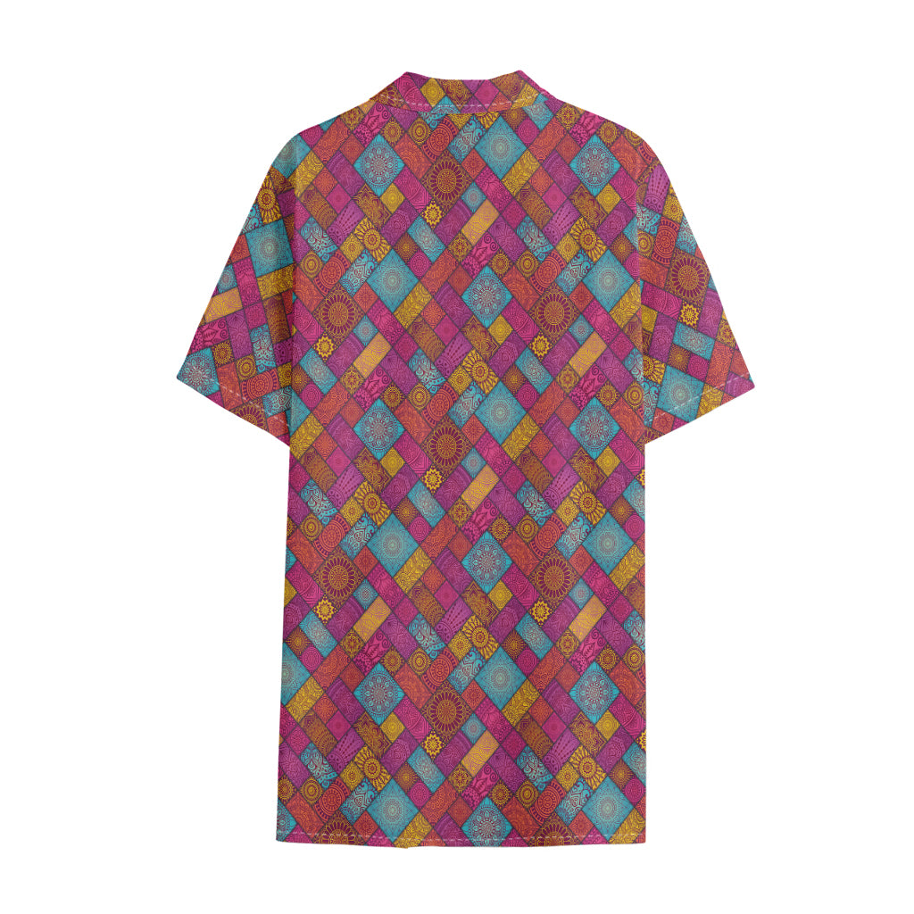 Indian Patchwork Pattern Print Cotton Hawaiian Shirt