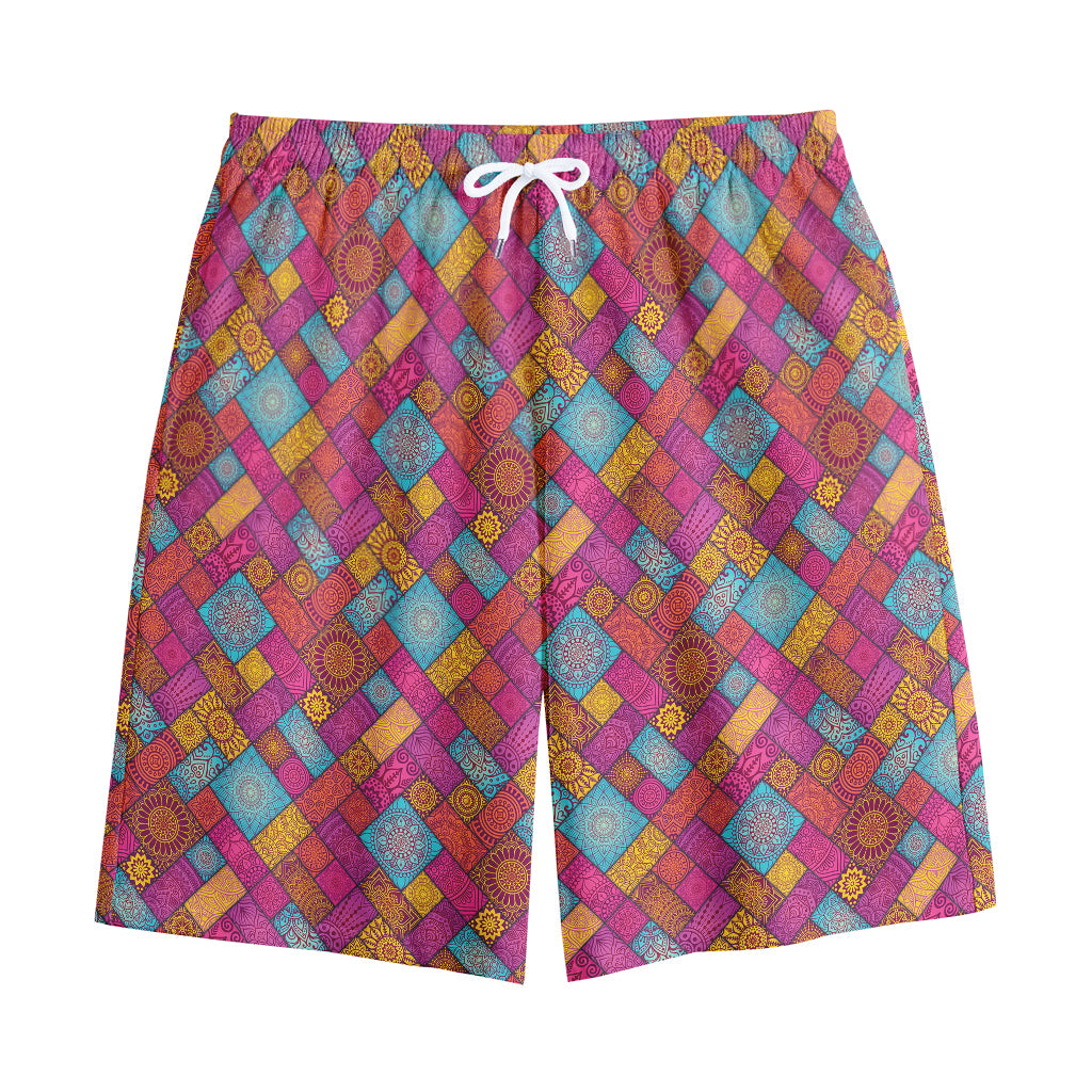 Indian Patchwork Pattern Print Cotton Shorts