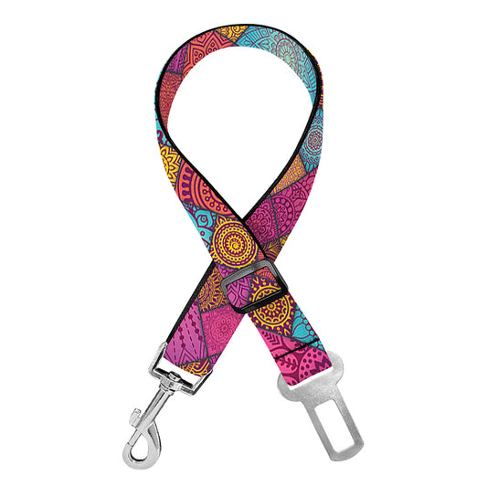 Indian Patchwork Pattern Print Dog Seat Belt