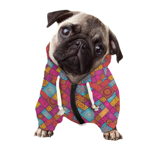 Indian Patchwork Pattern Print Dog Zip Up Hoodie
