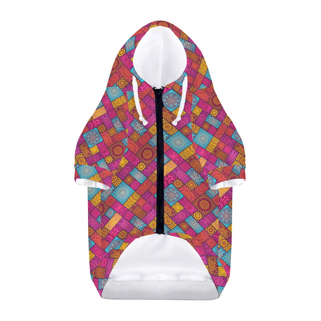 Indian Patchwork Pattern Print Dog Zip Up Hoodie