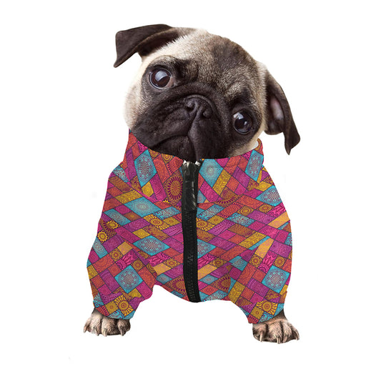Indian Patchwork Pattern Print Dog Zip Up Jacket
