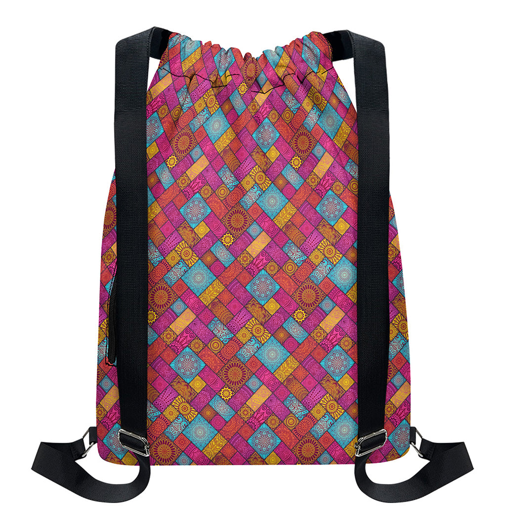 Indian Patchwork Pattern Print Drawstring Backpack