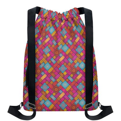 Indian Patchwork Pattern Print Drawstring Backpack