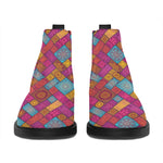 Indian Patchwork Pattern Print Flat Ankle Boots