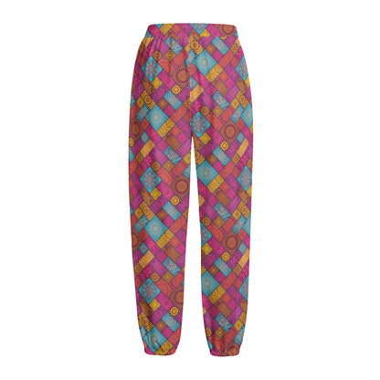 Indian Patchwork Pattern Print Fleece Lined Knit Pants