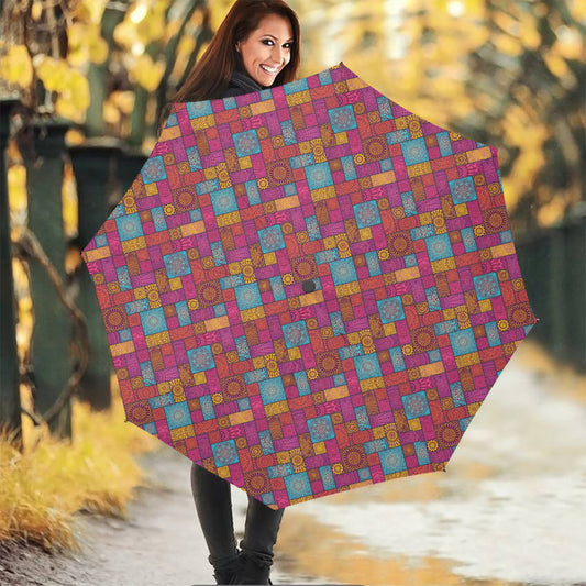 Indian Patchwork Pattern Print Foldable Umbrella