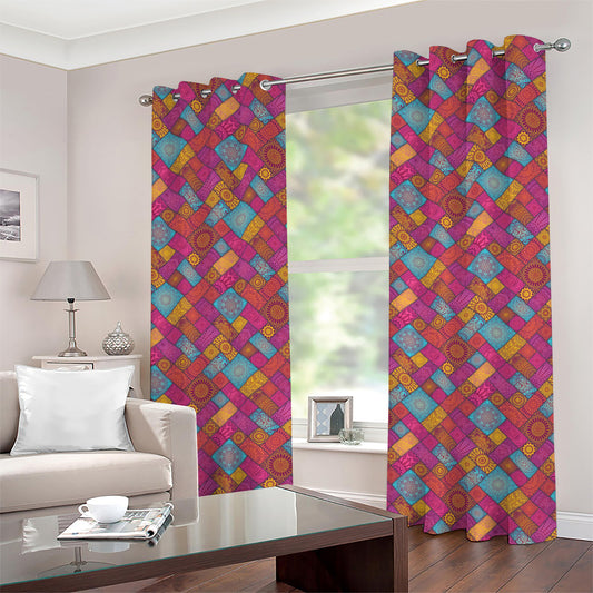 Indian Patchwork Pattern Print Grommet Curtains