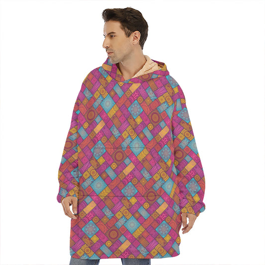 Indian Patchwork Pattern Print Hoodie Blanket