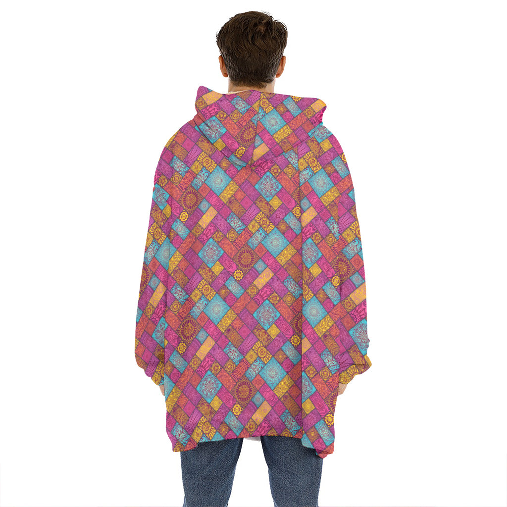 Indian Patchwork Pattern Print Hoodie Blanket