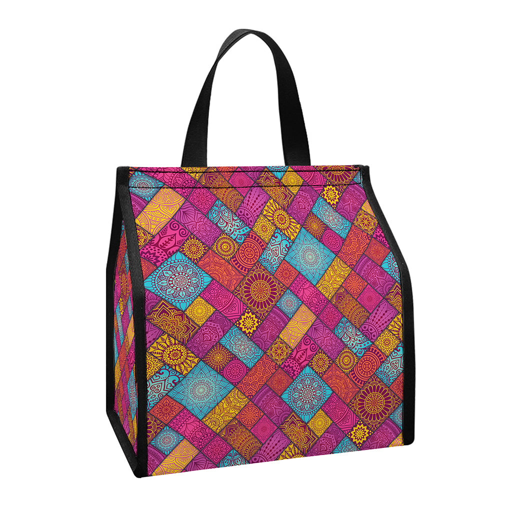 Indian Patchwork Pattern Print Insulated Lunch Tote