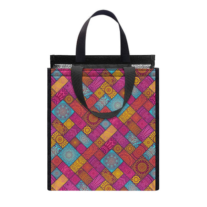Indian Patchwork Pattern Print Insulated Lunch Tote