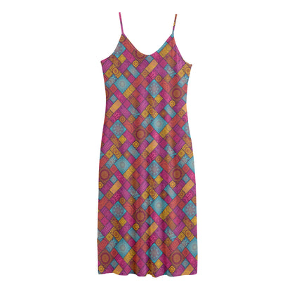 Indian Patchwork Pattern Print Jersey Midi Cami Dress
