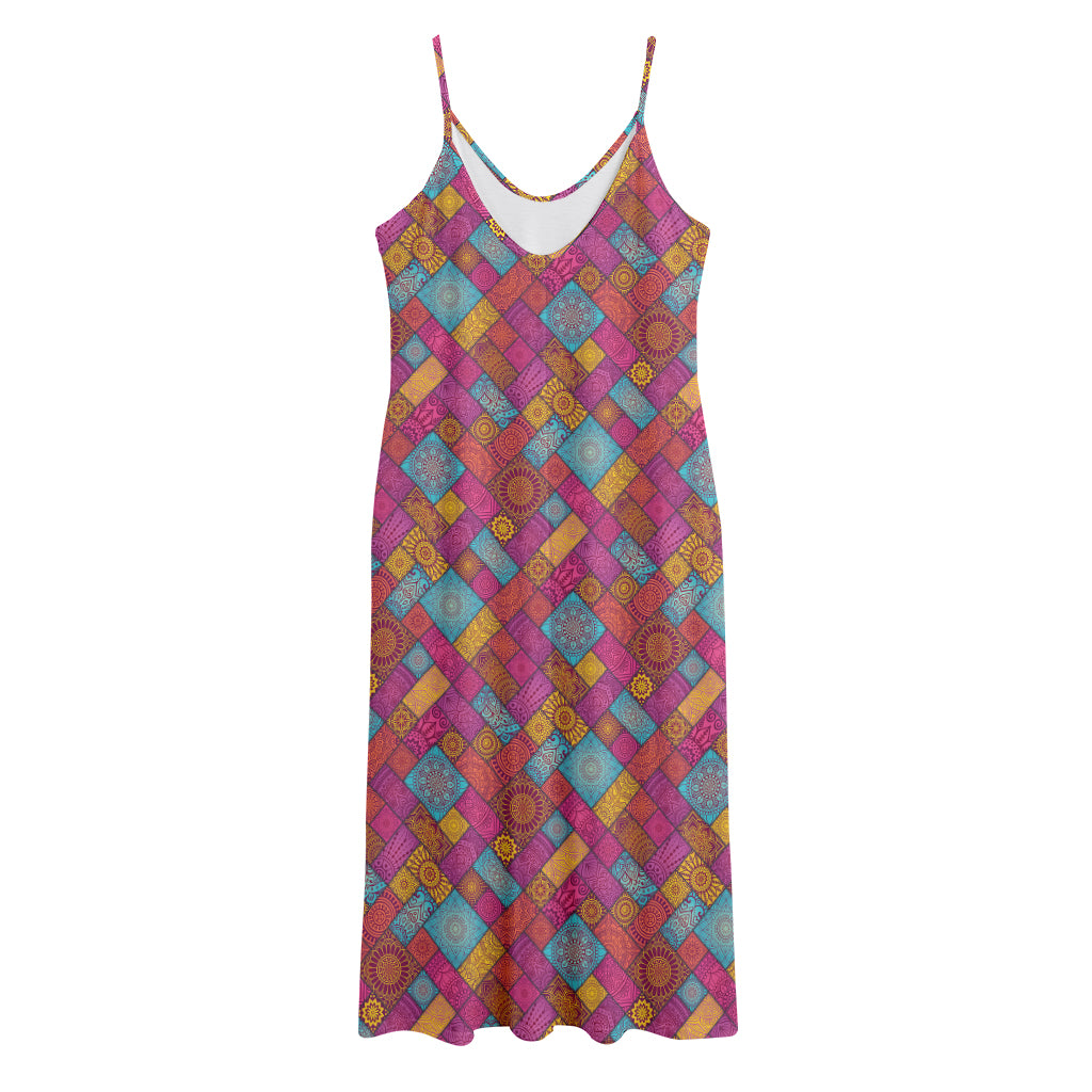 Indian Patchwork Pattern Print Jersey Midi Cami Dress