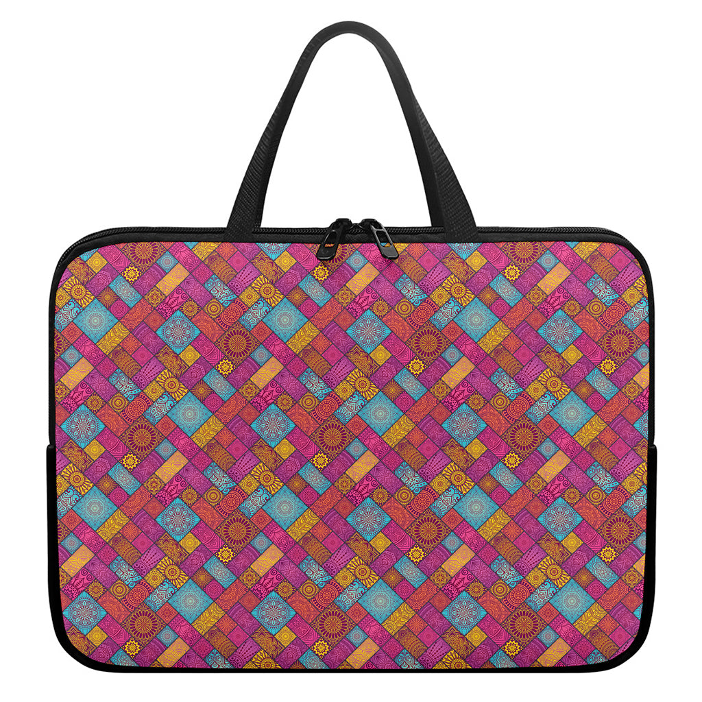 Indian Patchwork Pattern Print Laptop Sleeve With Handle