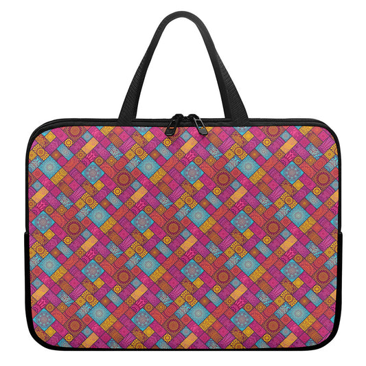 Indian Patchwork Pattern Print Laptop Sleeve With Handle