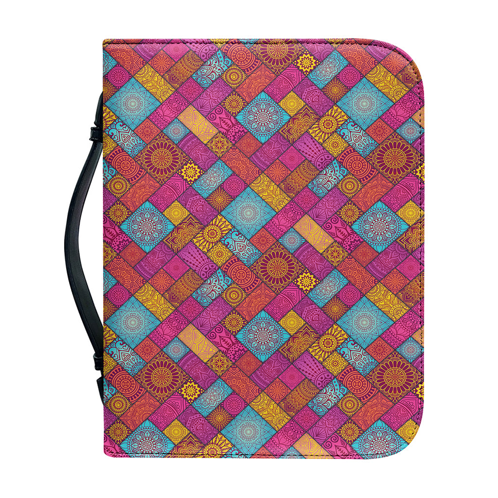Indian Patchwork Pattern Print Leather Bible Cover