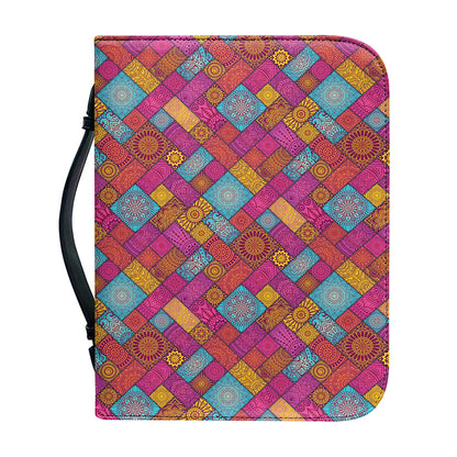 Indian Patchwork Pattern Print Leather Bible Cover