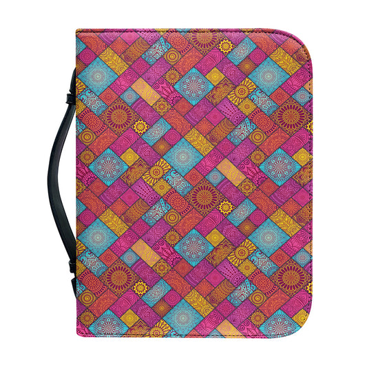 Indian Patchwork Pattern Print Leather Bible Cover