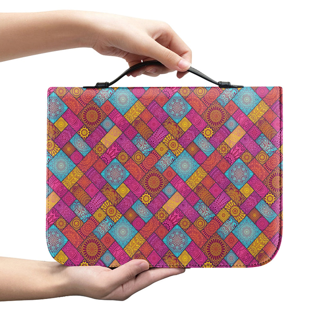 Indian Patchwork Pattern Print Leather Bible Cover
