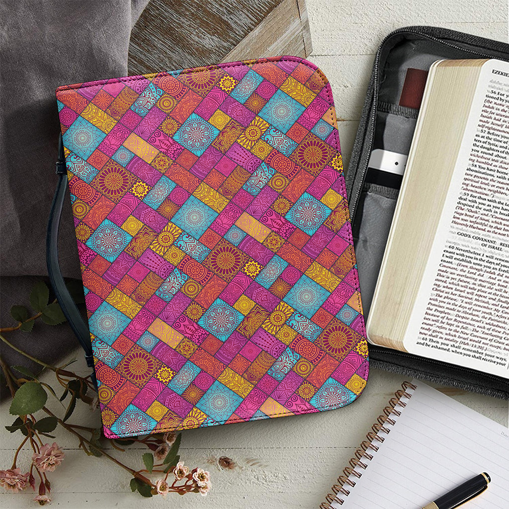 Indian Patchwork Pattern Print Leather Bible Cover