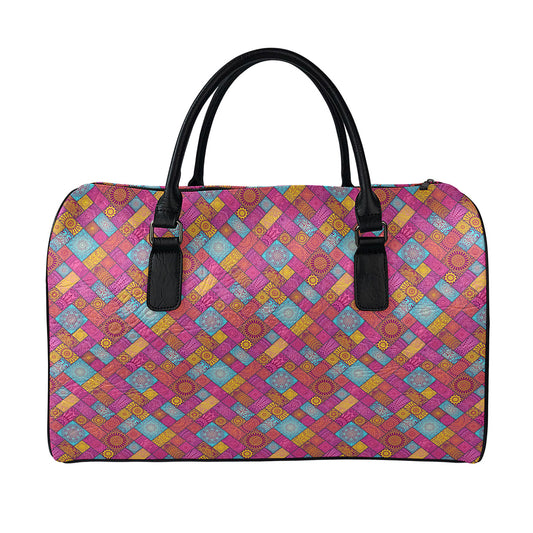Indian Patchwork Pattern Print Leather Duffle Bag