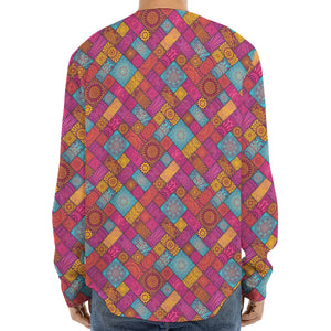 Indian Patchwork Pattern Print Long Sleeve Baseball Jersey