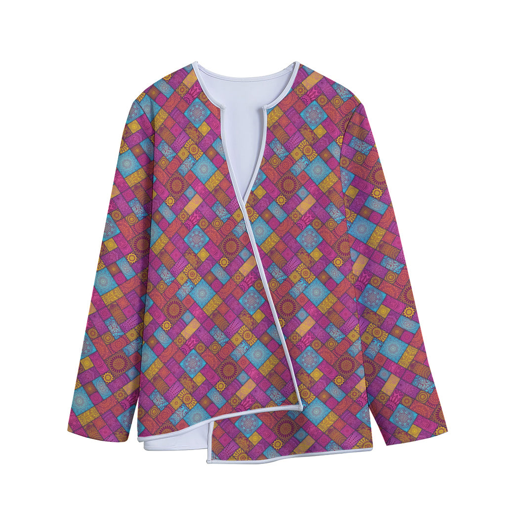 Indian Patchwork Pattern Print Long Sleeve Short Coat