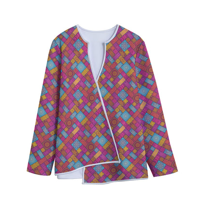 Indian Patchwork Pattern Print Long Sleeve Short Coat