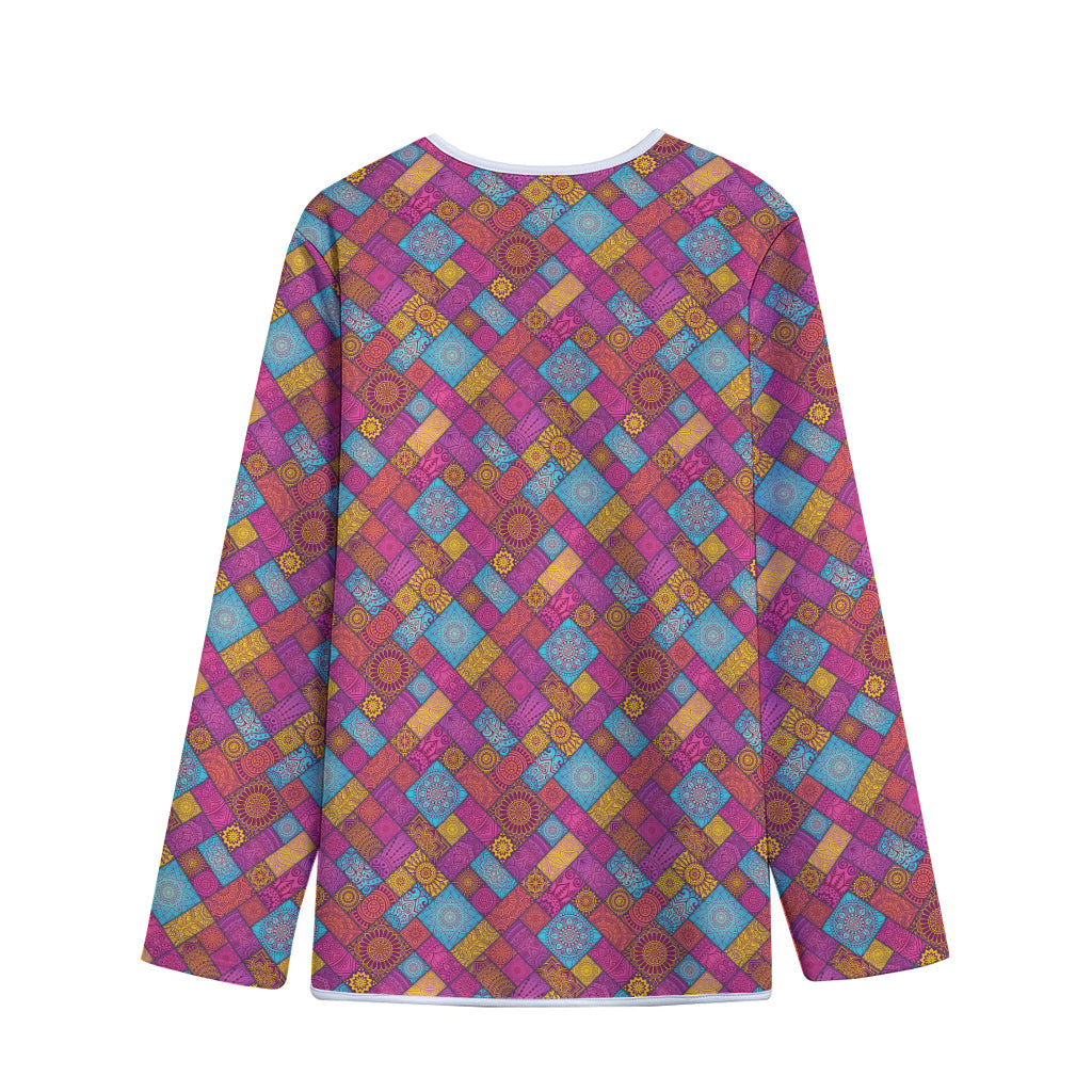 Indian Patchwork Pattern Print Long Sleeve Short Coat